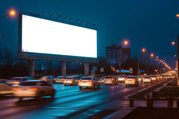 a big white billboard in the city at night