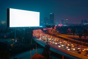a big white billboard in the city at night