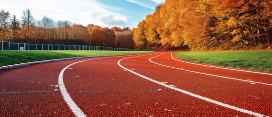 Immaculate And Inviting Running Track Eagerly Awaits Dedicated Athletes Triumphant Strides. Сoncept Fitness And Wellness, Running Track, Athletes, Triumph, Strides
