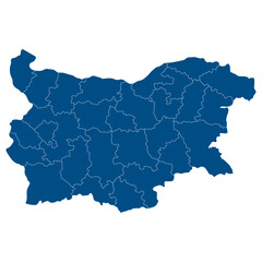 Bulgaria map. Map of Bulgaria in administrative provinces in blue color