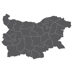 Bulgaria map. Map of Bulgaria in administrative provinces in grey color