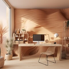 Desert-themed workspace with natural elements and warm colors