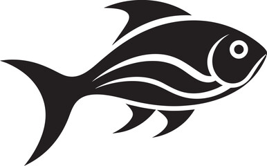 Monotone Marine Marvels Black Fish Vector ArtistryGothic Seascape Fish Vector Noir Illustration Set