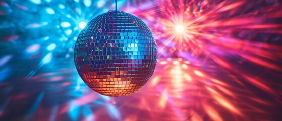 Vibrant And Dazzling Disco Ball Illuminates The Dance Floor. Сoncept Nightlife, Disco Fever, Dance Party, Glittering Lights, Energetic Beats