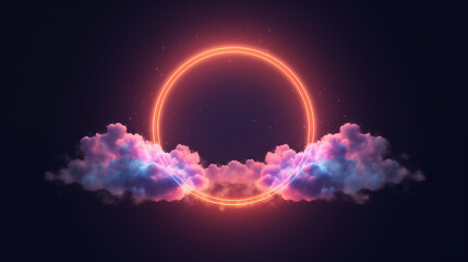 Celestial Neon Orb Encircled by Cosmic Clouds