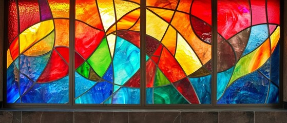 Vibrant Stained Glass Window Showcasing Dynamic Abstract Shapes And Captivating Color Patterns. Сoncept Gardening Tips, Diy Home Projects, Healthy Recipes, Travel Destinations, Fitness Motivation