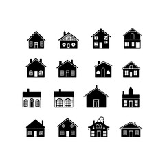House Black Silhouette. Unique Mansion And Private Houses Art. House Icon Vector illustration
