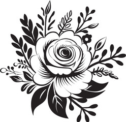 Inked Floral Harmony Envisioned XV Elegant Floral Vector HarmonyShadowy Floral Elegance Illuminated XV Black and White Vector Elegance