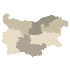 Bulgaria map. Map of Bulgaria in six mains regions in multicolor