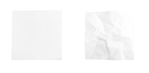 A sheet of empty paper in PNG format or on a transparent background. Decoration and design element for a project, banner, postcard, business, presentation. A piece of crumpled white paper.