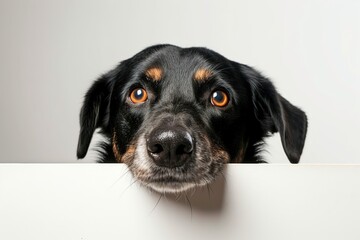 Cute dog peeking out of blank banner