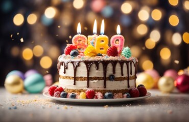 Celebration birthday cake with lots of icing and decorations