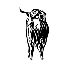black and white sketch of a bull with a transparent background for elements for making logos and symbols