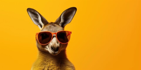 Kangaroo with red sunglasses on a yellow background.