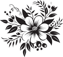 Midnight Whispers of Bloom I Black and White Whispered BloomsInked Floral Elegance  Stylish Black Vector Elegance