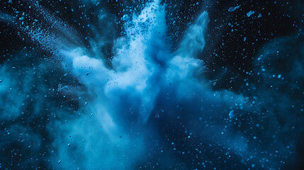  an explosion of blue dust against a black sky from be - obrazy, fototapety, plakaty