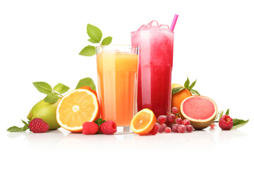 Fresh mixed fruit juice in the glass with various fruit