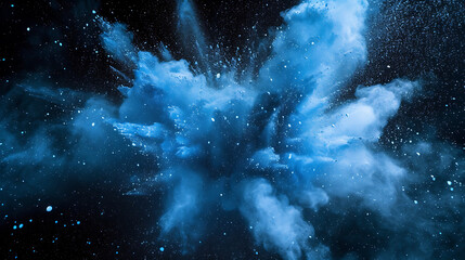  an explosion of blue dust against a black sky from be
