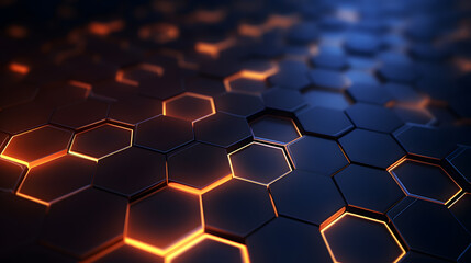 Abstract technical background with honeycombs or hexagons like blocks of data with neon light - obrazy, fototapety, plakaty