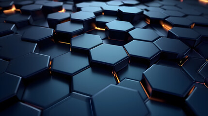 Abstract technical background with honeycombs or hexagons like blocks of data with neon light
