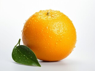 Fresh orange fruit with water droplets on it in white background