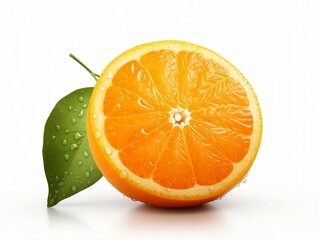 Fresh orange fruit with water droplets on it in white background