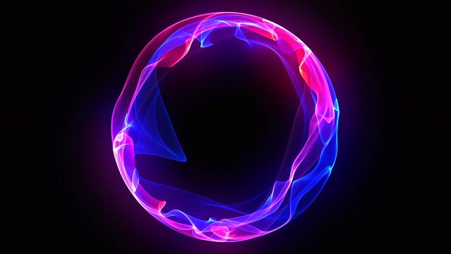Neon futuristic 3d sphere in the Universe. Pink and blue energy orb seamlessly flowing. Virtual assistant animation. Bright glowing sphere. Artificial Intelligence, technology, science. 4k. Loop.