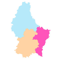 Luxembourg map. Map of Luxembourg in three mains regions in multicolor