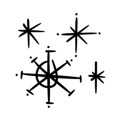 Fototapeta premium Brush minimal grunge snowflakes or star sparkle isolated on white background vector art