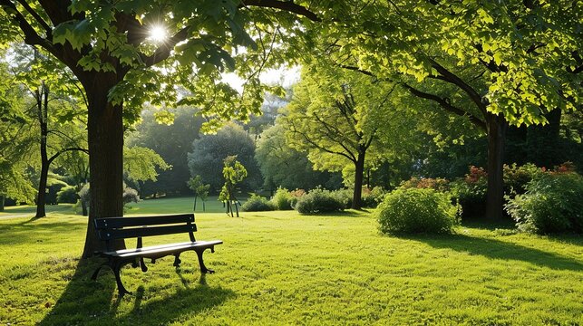 landscape, park bench, abstract background copy space, blurred light