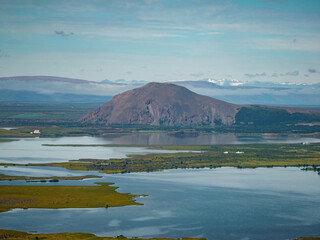 Stunning fjord landscape in Iceland and beautiful mountains peninsula in summer season, aerial...