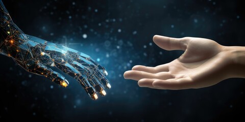  AI technology adoption. Digital and technology transformation in business and industry. 3D rendering AI robot in factory automation background