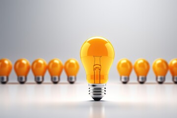 Bright Idea: Lightbulb Standing Out on White Background. Concept of Creative Innovation