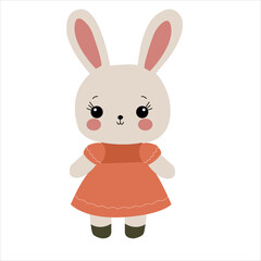 Cute bunny doll cartoon vector illustration isolated on a white background.