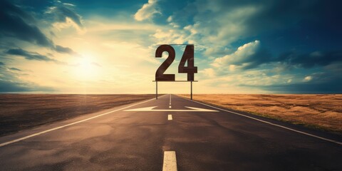 growth up road sign in 2024 new year with road bacground, business man look through the direction way of 2024 to success by using startegy, prediction, opportunity, goal , hard work