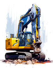 Illustration of rock and stone drilling in a building site. Professional drilling rig