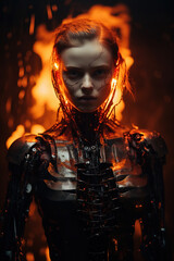 Fototapeta na wymiar Cyborg girl. Robot. Metal skeleton. Generative AI