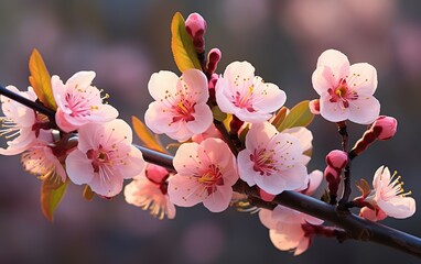 Pink peach flower on a spring day