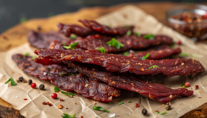 Beef Jerky with Spices and Garnish 