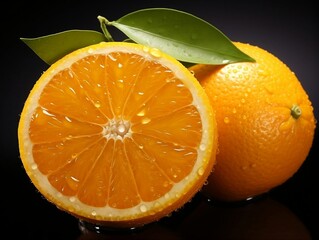 Fresh orange fruit with water droplets on it in white background