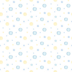 Blue polka dots baby pattern.Watercolor hand painted seamless pattern for baby boy.