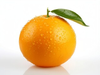 Fresh orange fruit with water droplets on it in white background