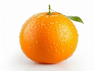 Fresh orange fruit with water droplets on it in white background