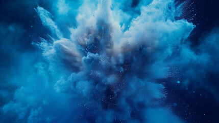 Fototapeta na wymiar blue dust explosion on a blue background in