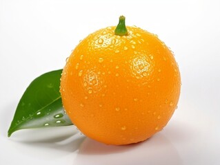 Fresh orange fruit with water droplets on it in white background