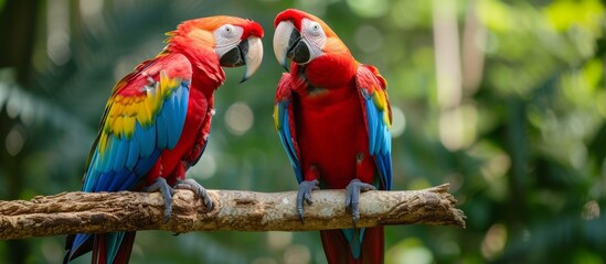Naklejka premium two parrots on a branch Generative AI