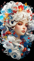 Fantasy Portrait of a Woman with Floral and Butterfly Hair

