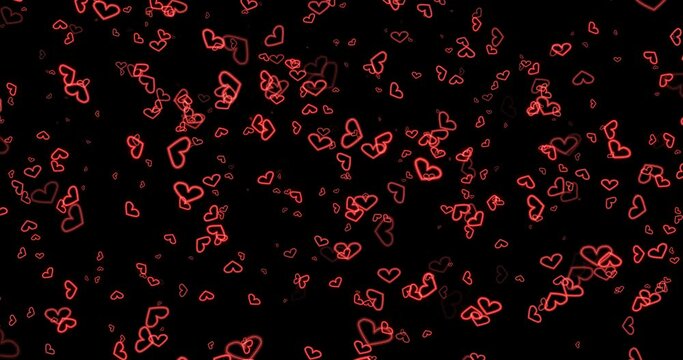 Abstract effect material of outlined red glowing heart particles (background transparent) alpha channel. Image for Valentine's Day, Anniversary, Mother's Day, Marriage.
