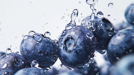  blueberries fall down on top of each other in - obrazy, fototapety, plakaty