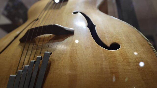 Retro Jazz Guitar Behind Glass Close-Up